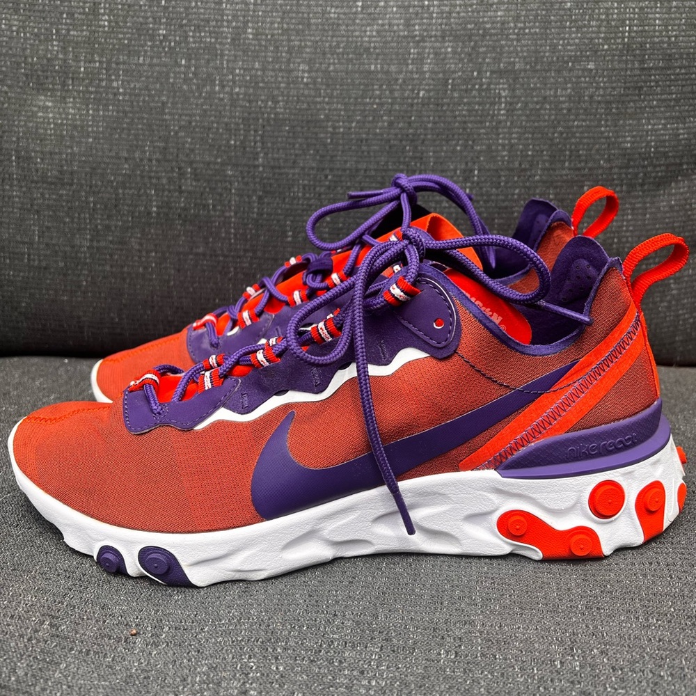 Size 11 Nike React Element 55 Clemson Orange Blue White Rare Ck4796-800 Shoe